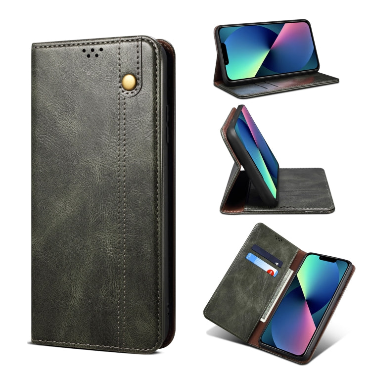 Semplice custodia in pelle a vibrazione orizzontale con trama di cavallo pazzo cerato con slot per schede e portafoglio, For iPhone 13, For iPhone 13 Mini, For iPhone 13 Pro, For iPhone 13 Pro Max