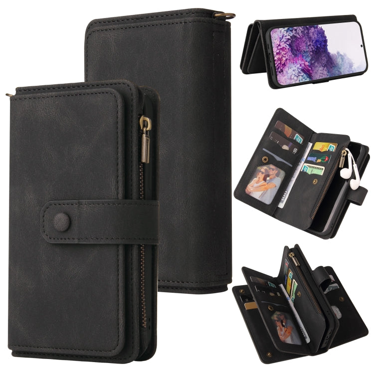 Skin Feel PU + TPU Custodia in pelle a vibrazione orizzontale con supporto e 15 slot per carte e portafoglio e tasca con cerniera e cordino, For Samsung Galaxy S20+, For Samsung Galaxy S20 Ultra, For Samsung Galaxy S21 5G, For Samsung Galaxy S21 FE 5G ...