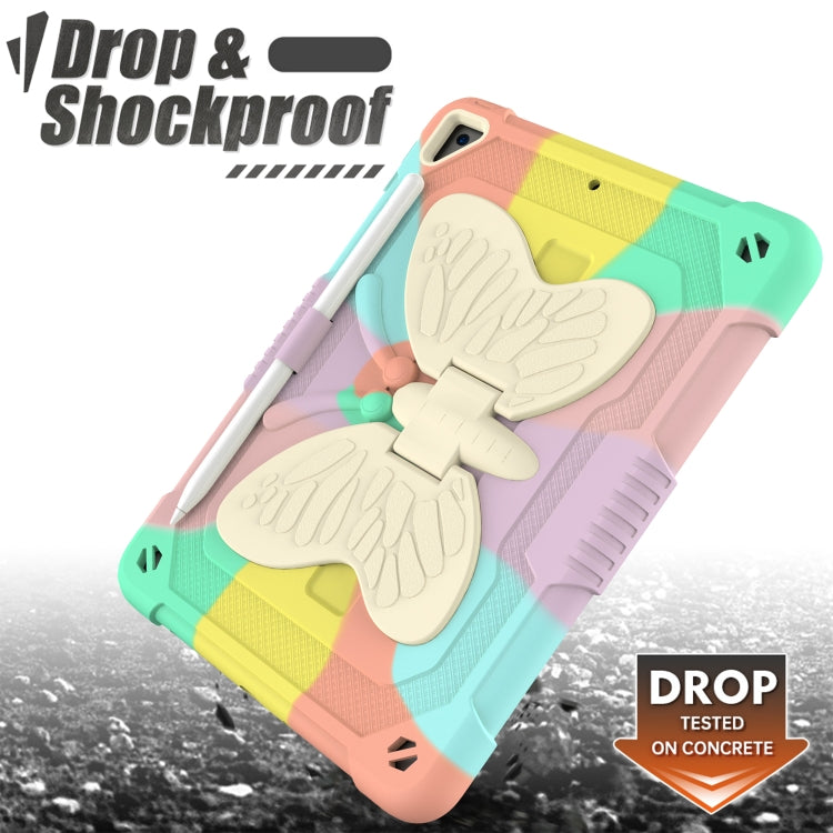 Custodia protettiva anti-caduta in PC + silicone beige con supporto a forma di farfalla e slot per penna, For iPad 9.7 2018 & 2017 / Pro 9.7 inch / Air 2 / 6, For iPad 10.2 2021 & 2020 & 2019 / Air 3 10.5 inch, For iPad 10.2 2020 & 2019 / Air 3 10.5 in...