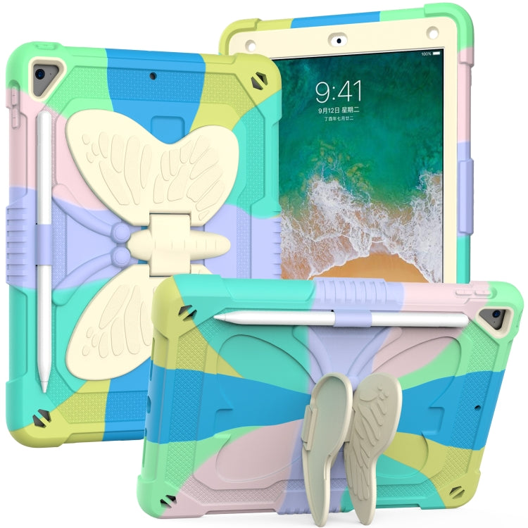 Custodia protettiva anti-caduta in PC + silicone beige con supporto a forma di farfalla e slot per penna, For iPad 9.7 2018 & 2017 / Pro 9.7 inch / Air 2 / 6, For iPad 10.2 2021 & 2020 & 2019 / Air 3 10.5 inch, For iPad 10.2 2020 & 2019 / Air 3 10.5 in...