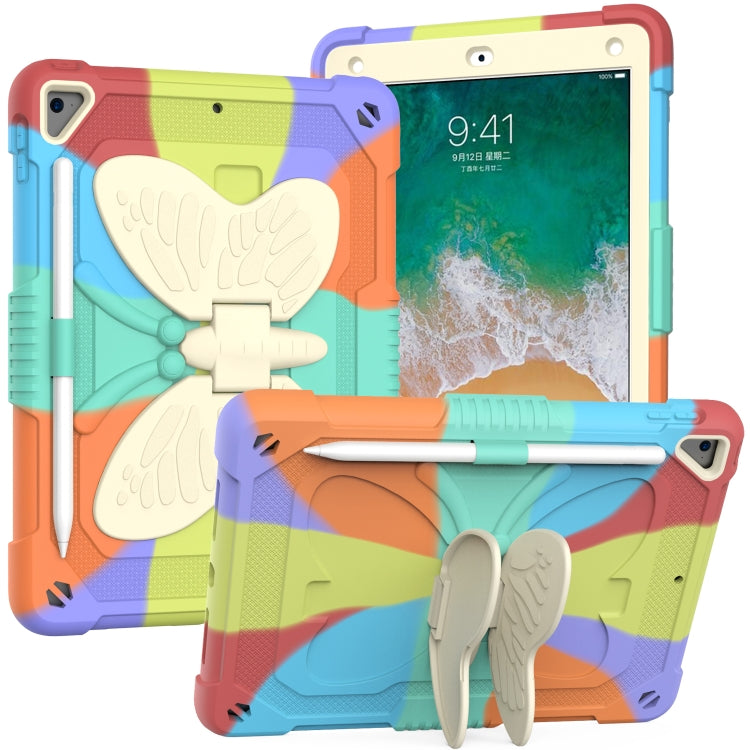 Custodia protettiva anti-caduta in PC + silicone beige con supporto a forma di farfalla e slot per penna, For iPad 9.7 2018 & 2017 / Pro 9.7 inch / Air 2 / 6, For iPad 10.2 2021 & 2020 & 2019 / Air 3 10.5 inch, For iPad 10.2 2020 & 2019 / Air 3 10.5 in...