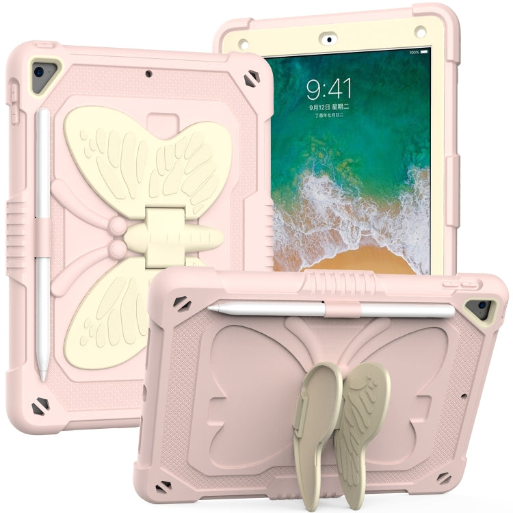 Custodia protettiva anti-caduta in PC + silicone beige con supporto a forma di farfalla e slot per penna, For iPad 9.7 2018 & 2017 / Pro 9.7 inch / Air 2 / 6, For iPad 10.2 2021 & 2020 & 2019 / Air 3 10.5 inch, For iPad 10.2 2020 & 2019 / Air 3 10.5 in...