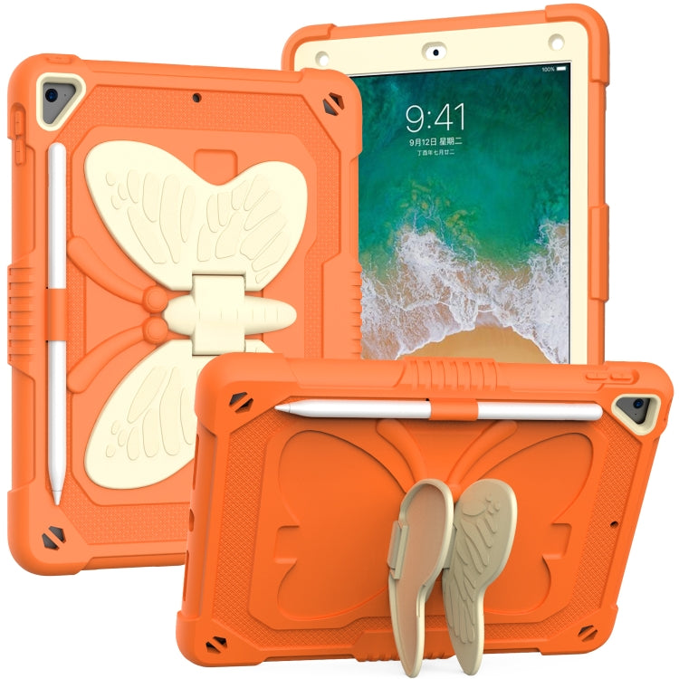 Custodia protettiva anti-caduta in PC + silicone beige con supporto a forma di farfalla e slot per penna, For iPad 9.7 2018 & 2017 / Pro 9.7 inch / Air 2 / 6, For iPad 10.2 2021 & 2020 & 2019 / Air 3 10.5 inch, For iPad 10.2 2020 & 2019 / Air 3 10.5 in...