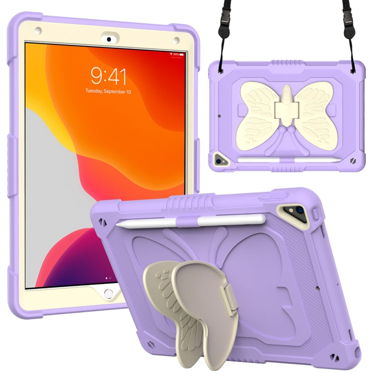 Custodia protettiva anti-caduta in PC + silicone beige con supporto a forma di farfalla e slot per penna, For iPad 9.7 2018 & 2017 / Pro 9.7 inch / Air 2 / 6, For iPad 10.2 2021 & 2020 & 2019 / Air 3 10.5 inch, For iPad 10.2 2020 & 2019 / Air 3 10.5 in...