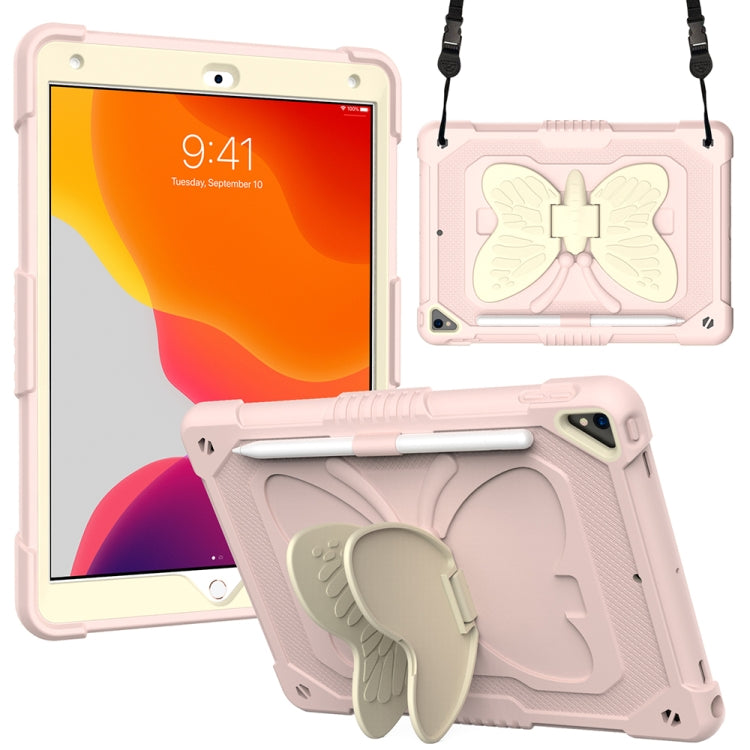 Custodia protettiva anti-caduta in PC + silicone beige con supporto a forma di farfalla e slot per penna, For iPad 9.7 2018 & 2017 / Pro 9.7 inch / Air 2 / 6, For iPad 10.2 2021 & 2020 & 2019 / Air 3 10.5 inch, For iPad 10.2 2020 & 2019 / Air 3 10.5 in...