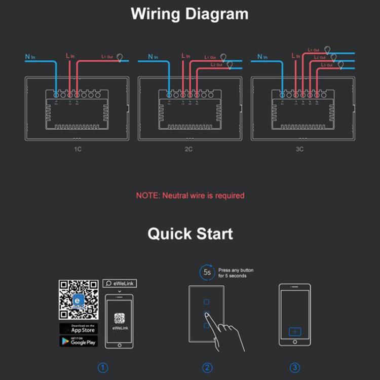 Sonoff T3 US-TX 433 RF WIFI Interruttore tattile da parete con telecomando intelligente, spina americana, Single Button, Double Buttons, Three Buttons