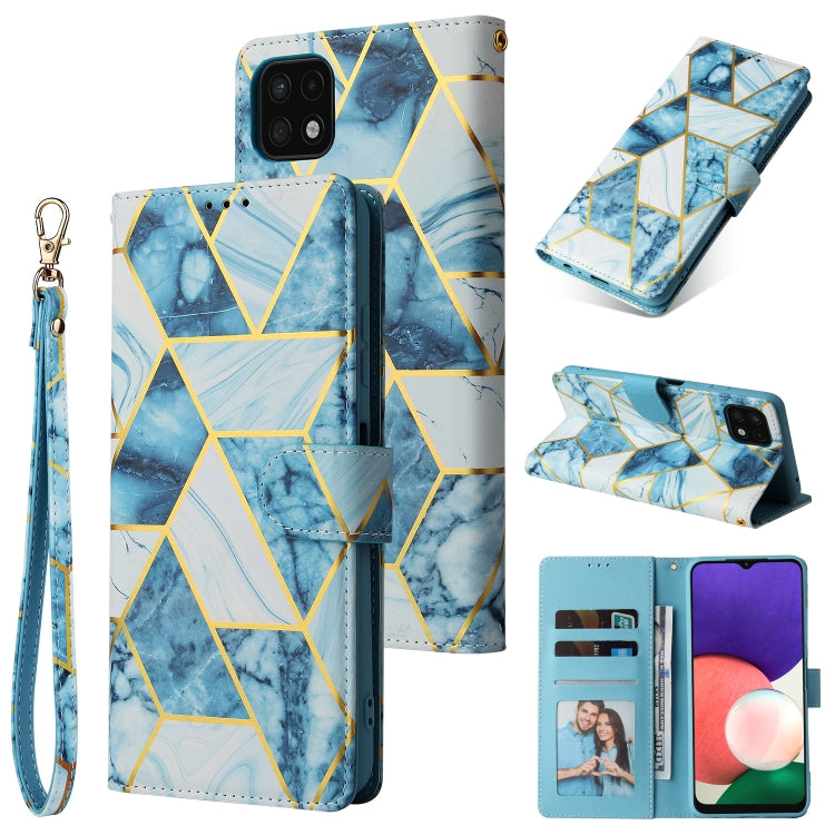 Custodia in pelle PU con cuciture orizzontali abbronzanti in marmo con supporto e fessure per carte e portafogli e cornice per foto, For Samsung Galaxy A22 5G, For Samsung Galaxy S21 FE 5G