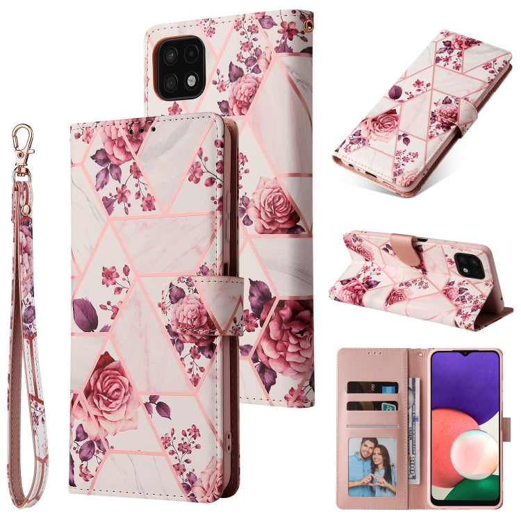 Custodia in pelle PU con cuciture orizzontali abbronzanti in marmo con supporto e fessure per carte e portafogli e cornice per foto, For Samsung Galaxy A22 5G, For Samsung Galaxy S21 FE 5G