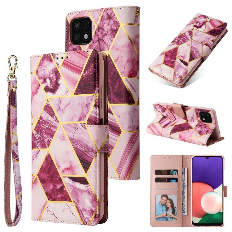 Custodia in pelle PU con cuciture orizzontali abbronzanti in marmo con supporto e fessure per carte e portafogli e cornice per foto, For Samsung Galaxy A22 5G, For Samsung Galaxy S21 FE 5G