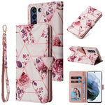 Custodia in pelle PU con cuciture orizzontali abbronzanti in marmo con supporto e fessure per carte e portafogli e cornice per foto, For Samsung Galaxy A22 5G, For Samsung Galaxy S21 FE 5G