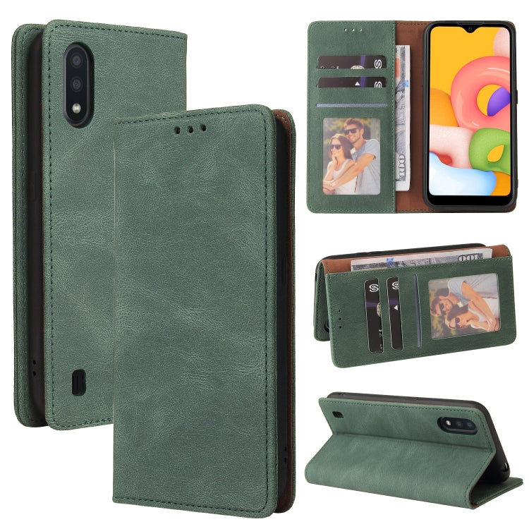 Custodia in pelle flip orizzontale con chiusura a ventosa semplice con supporto e slot per schede e portafoglio, For Samsung Galaxy A01 EU Version, For Samsung Galaxy A02, For Samsung Galaxy A02s, For Samsung Galaxy A11 EU Version                      ...