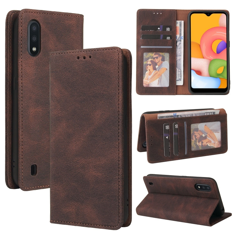 Custodia in pelle flip orizzontale con chiusura a ventosa semplice con supporto e slot per schede e portafoglio, For Samsung Galaxy A01 EU Version, For Samsung Galaxy A02, For Samsung Galaxy A02s, For Samsung Galaxy A11 EU Version                      ...