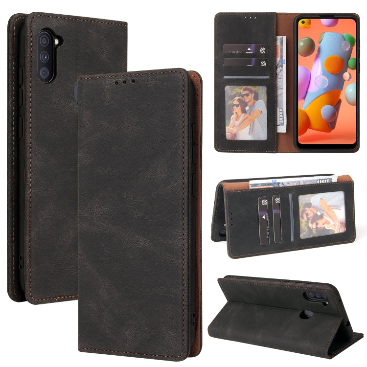Custodia in pelle flip orizzontale con chiusura a ventosa semplice con supporto e slot per schede e portafoglio, For Samsung Galaxy A01 EU Version, For Samsung Galaxy A02, For Samsung Galaxy A02s, For Samsung Galaxy A11 EU Version                      ...