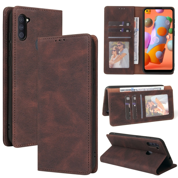 Custodia in pelle flip orizzontale con chiusura a ventosa semplice con supporto e slot per schede e portafoglio, For Samsung Galaxy A01 EU Version, For Samsung Galaxy A02, For Samsung Galaxy A02s, For Samsung Galaxy A11 EU Version                      ...
