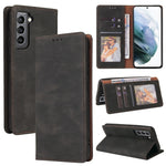 Custodia in pelle flip orizzontale con chiusura a ventosa semplice con supporto e slot per schede e portafoglio, For Samsung Galaxy S21+ 5G