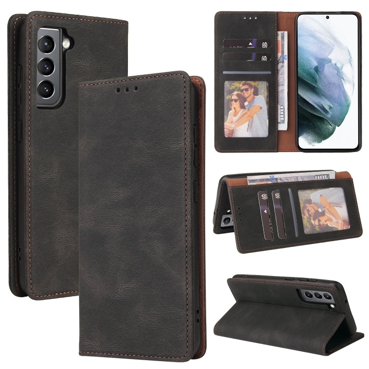 Custodia in pelle flip orizzontale con chiusura a ventosa semplice con supporto e slot per schede e portafoglio, For Samsung Galaxy S21+ 5G