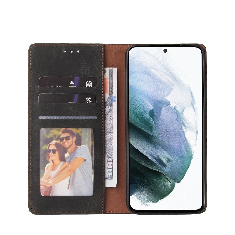 Custodia in pelle flip orizzontale con chiusura a ventosa semplice con supporto e slot per schede e portafoglio, For Samsung Galaxy S21+ 5G