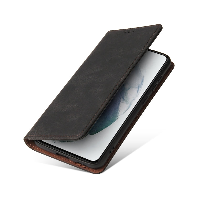Custodia in pelle flip orizzontale con chiusura a ventosa semplice con supporto e slot per schede e portafoglio, For Samsung Galaxy S21+ 5G