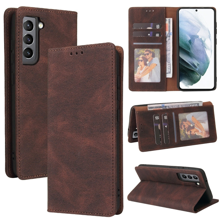 Custodia in pelle flip orizzontale con chiusura a ventosa semplice con supporto e slot per schede e portafoglio, For Samsung Galaxy S21+ 5G