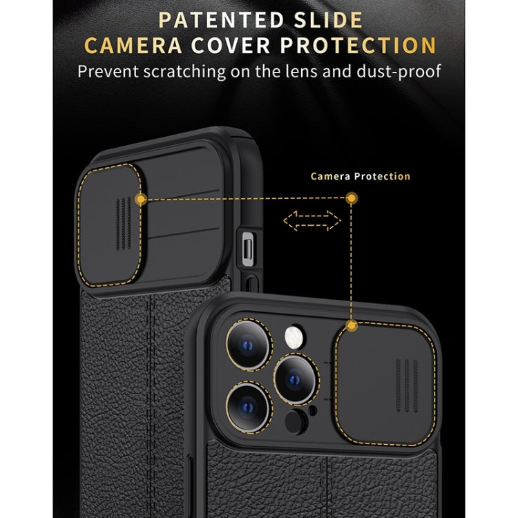 Custodia protettiva in TPU con camshield scorrevole Litchi Texture, For iPhone 13 mini, For iPhone 13, For iPhone 13 Pro, For iPhone 13 Pro Max