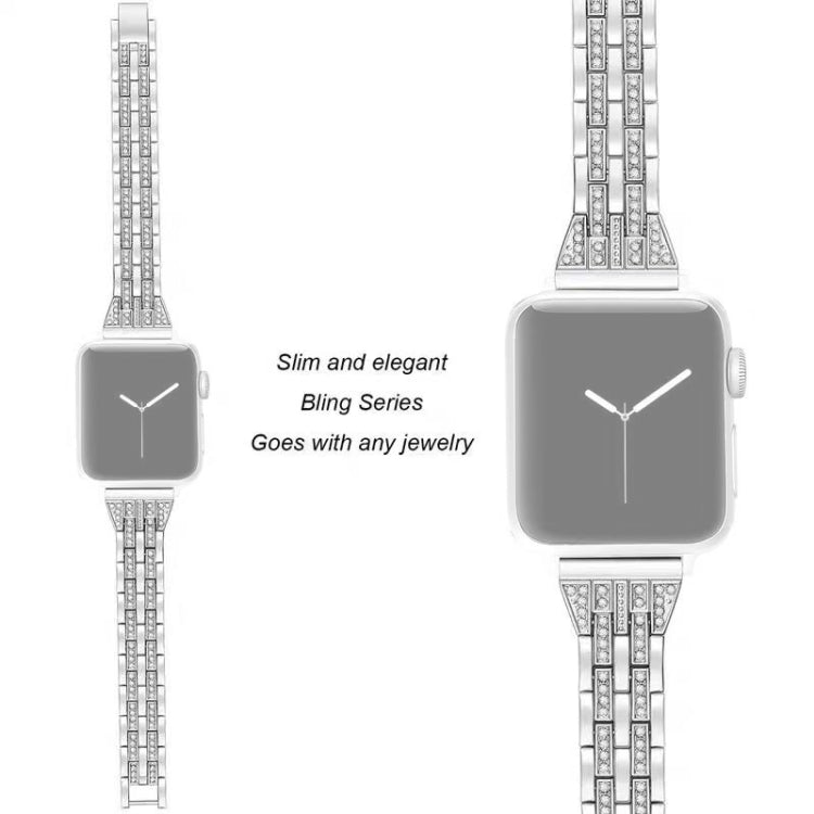 Cinturino in lega di diamanti a doppia fila, For Apple Watch Series 8&7 41mm / SE 2&6&SE&5&4 40mm / 3&2&1 38mm, For Apple Watch Series 7 41mm / 6 & SE & 5 & 4 40mm / 3 & 2 & 1 38mm, For Apple Watch Series 8&7 45mm / SE 2&6&SE&5&4 44mm / 3&2&1 42mm