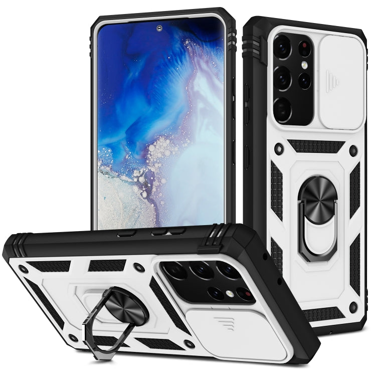 Cover per fotocamera scorrevole Custodia protettiva in TPU + PC con supporto girevole a 360 gradi e slot per schede, For Samsung Galaxy S21 Ultra 5G