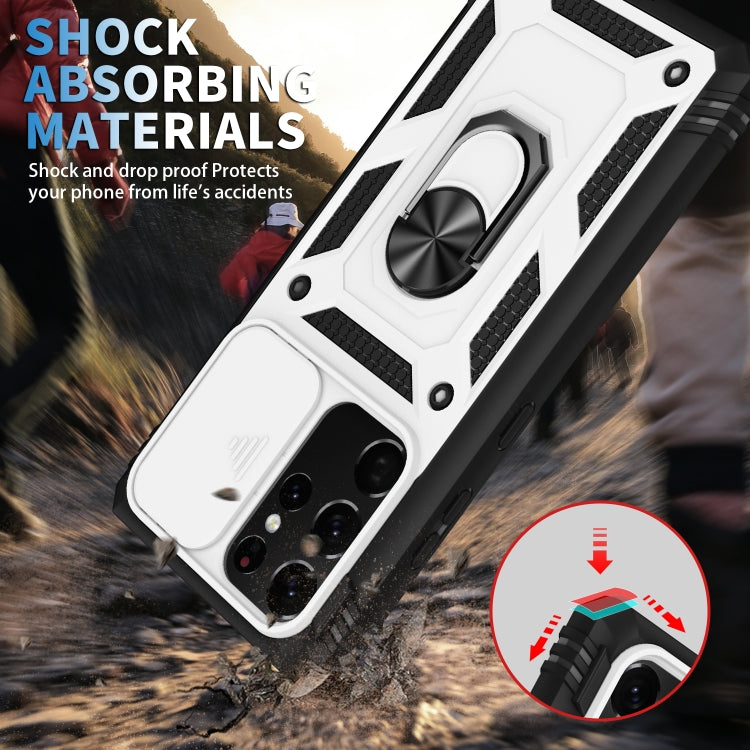 Cover per fotocamera scorrevole Custodia protettiva in TPU + PC con supporto girevole a 360 gradi e slot per schede, For Samsung Galaxy S21 Ultra 5G