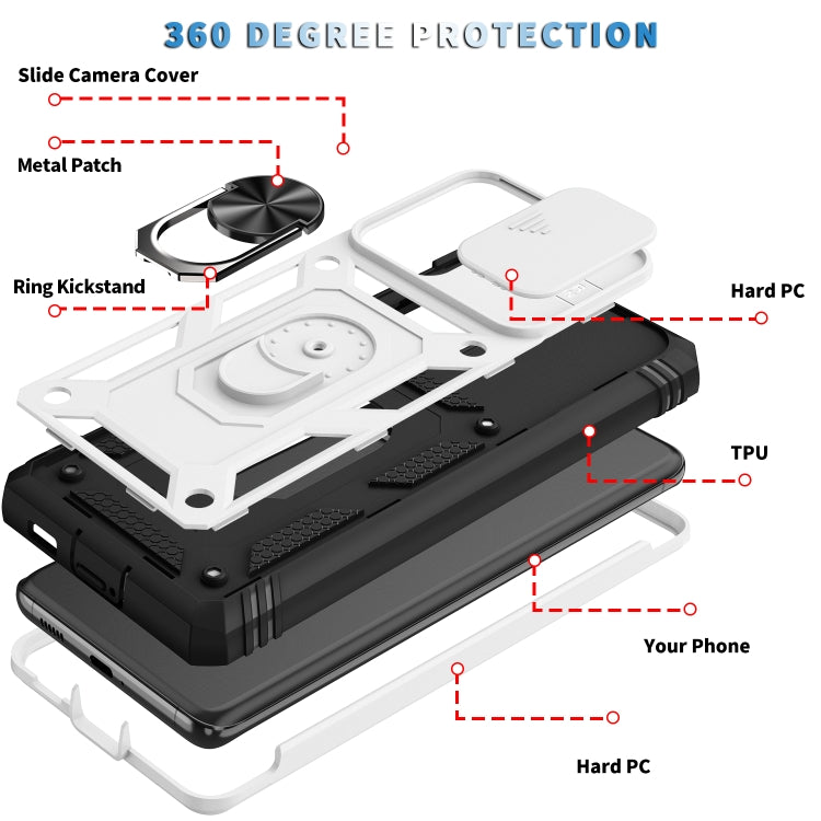 Cover per fotocamera scorrevole Custodia protettiva in TPU + PC con supporto girevole a 360 gradi e slot per schede, For Samsung Galaxy S21 Ultra 5G