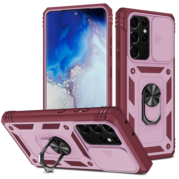 Cover per fotocamera scorrevole Custodia protettiva in TPU + PC con supporto girevole a 360 gradi e slot per schede, For Samsung Galaxy S21 Ultra 5G