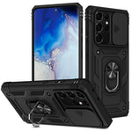 Cover per fotocamera scorrevole Custodia protettiva in TPU + PC con supporto girevole a 360 gradi e slot per schede, For Samsung Galaxy S21 Ultra 5G