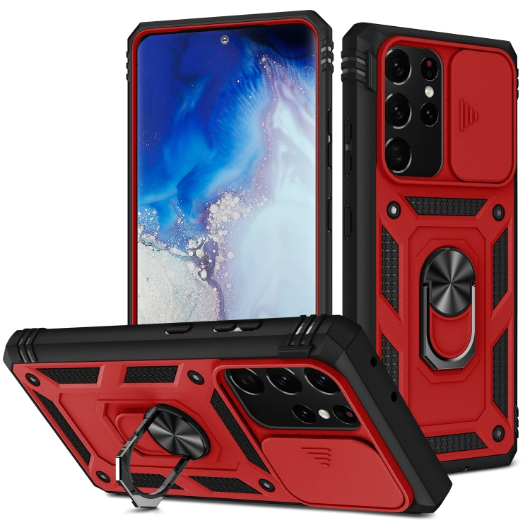 Cover per fotocamera scorrevole Custodia protettiva in TPU + PC con supporto girevole a 360 gradi e slot per schede, For Samsung Galaxy S21 Ultra 5G
