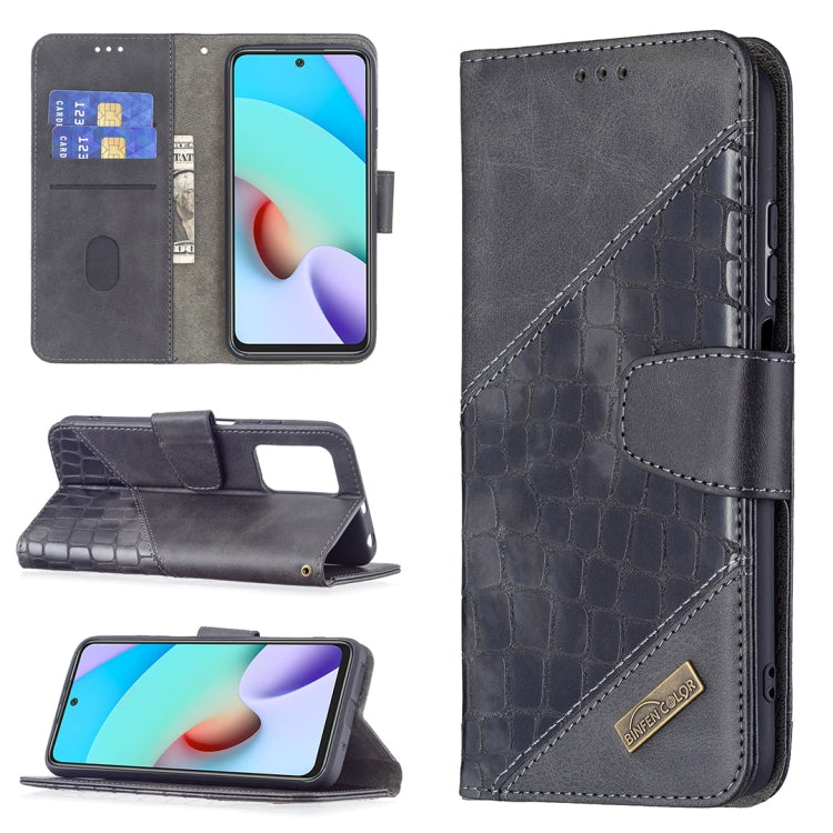 Custodia in pelle sintetica a vibrazione orizzontale con trama in coccodrillo abbinata con portafoglio, supporto e slot per carte, For Xiaomi Redmi 10