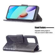 Custodia in pelle sintetica a vibrazione orizzontale con trama in coccodrillo abbinata con portafoglio, supporto e slot per carte, For Xiaomi Redmi 10