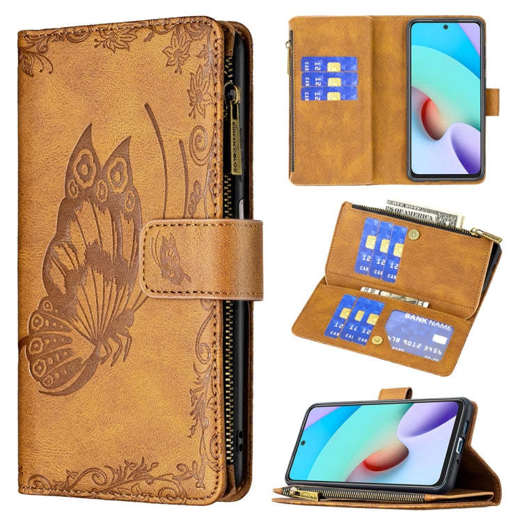 Custodia in pelle con cerniera orizzontale in rilievo con motivo a farfalla volante con supporto, fessure per carte e portafoglio, For Xiaomi Redmi 10