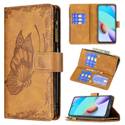 Custodia in pelle con cerniera orizzontale in rilievo con motivo a farfalla volante con supporto, fessure per carte e portafoglio, For Xiaomi Redmi 10