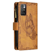 Custodia in pelle con cerniera orizzontale in rilievo con motivo a farfalla volante con supporto, fessure per carte e portafoglio, For Xiaomi Redmi 10