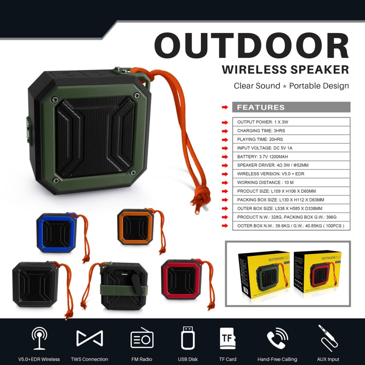 Nuovo altoparlante Bluetooth Rixing NR-103 Mini TWS con cordino, NR-103 (Orange), NR-103 (Black), NR-103 (Red), NR-103 (Blue), NR-103 (Green)