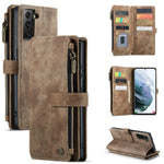 CaseMe-C30 PU + TPU Custodia multifunzionale orizzontale in pelle con flip con supporto e slot per schede e portafoglio e tasca con cerniera, For Samsung Galaxy S21+ 5G, For Samsung Galaxy S21 Ultra 5G, For Samsung Galaxy S21 FE