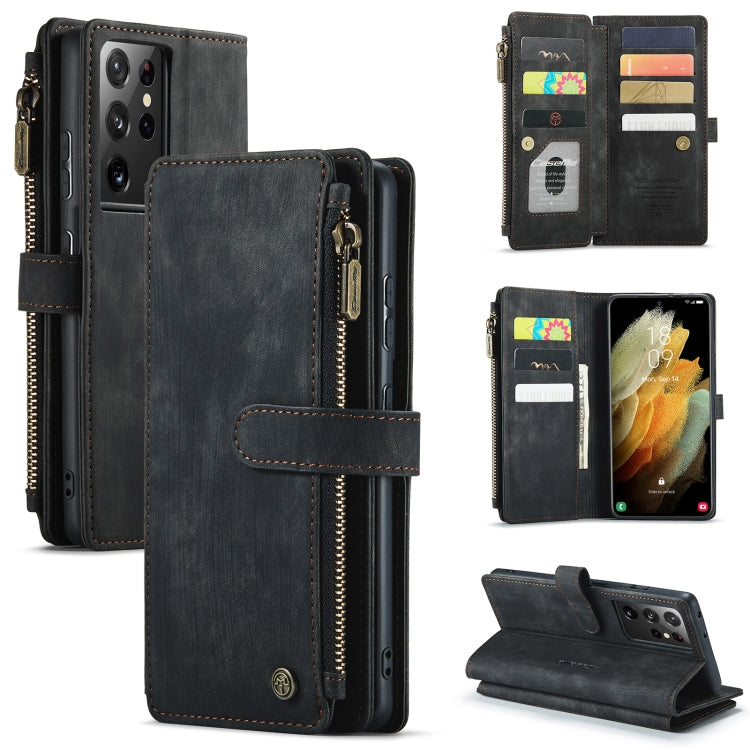CaseMe-C30 PU + TPU Custodia multifunzionale orizzontale in pelle con flip con supporto e slot per schede e portafoglio e tasca con cerniera, For Samsung Galaxy S21+ 5G, For Samsung Galaxy S21 Ultra 5G, For Samsung Galaxy S21 FE