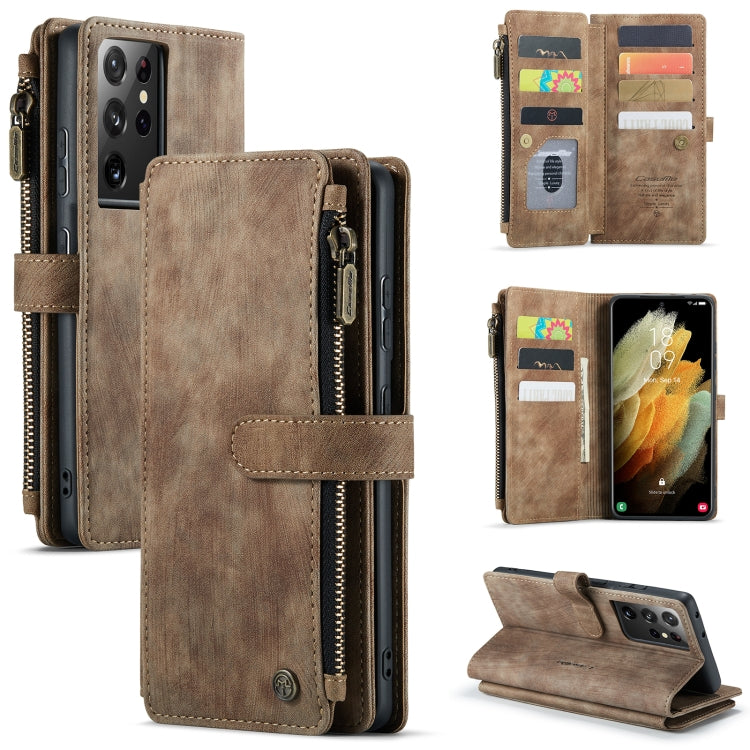 CaseMe-C30 PU + TPU Custodia multifunzionale orizzontale in pelle con flip con supporto e slot per schede e portafoglio e tasca con cerniera, For Samsung Galaxy S21+ 5G, For Samsung Galaxy S21 Ultra 5G, For Samsung Galaxy S21 FE