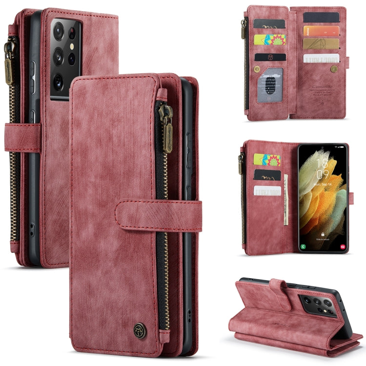 CaseMe-C30 PU + TPU Custodia multifunzionale orizzontale in pelle con flip con supporto e slot per schede e portafoglio e tasca con cerniera, For Samsung Galaxy S21+ 5G, For Samsung Galaxy S21 Ultra 5G, For Samsung Galaxy S21 FE