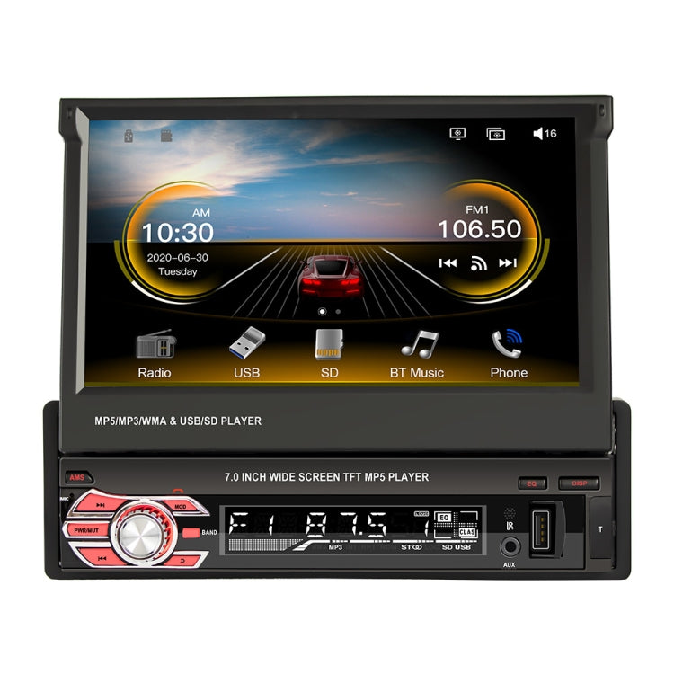9601C Lettore MP5 con schermo retrattile manuale per auto universale HD da 7 pollici con Carplay, supporto FM, Bluetooth e scheda TF, 9601C