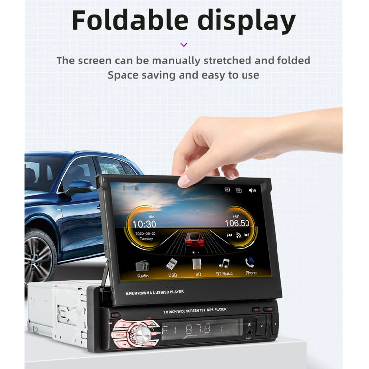 9601C Lettore MP5 con schermo retrattile manuale per auto universale HD da 7 pollici con Carplay, supporto FM, Bluetooth e scheda TF, 9601C