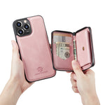Custodia portafoglio in pelle con cerniera per iPhone 13 Pro
