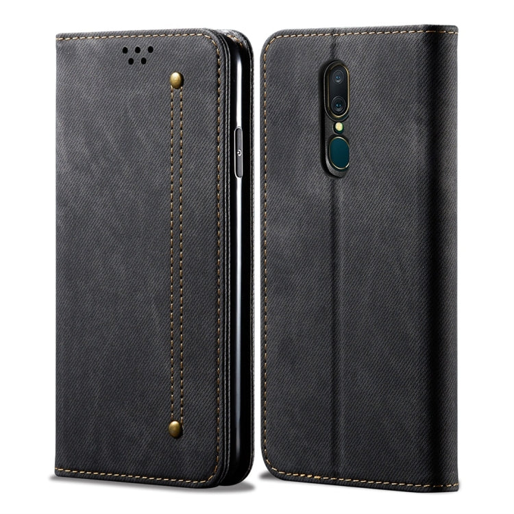 Custodia portafoglio in pelle con texture denim per smartphone