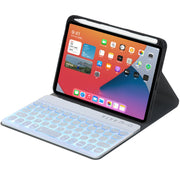 HY006D Tasti rotondi Custodia in pelle per tastiera Bluetooth staccabile con retroilluminazione colorata e supporto per iPad mini 6, HY006D