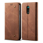 Custodia portafoglio in pelle con texture denim per OnePlus 7T Pr