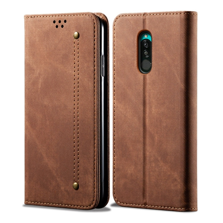 Custodia portafoglio in pelle con texture denim per OnePlus 7T Pr