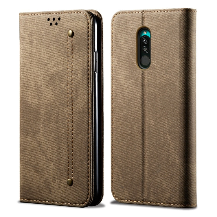 Custodia portafoglio in pelle con texture denim per OnePlus 7T Pr
