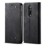 Custodia portafoglio in pelle con texture denim per OnePlus 7T Pr